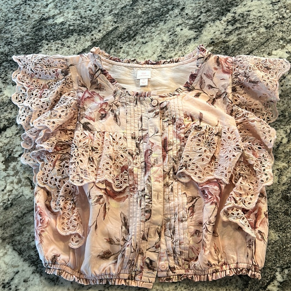 loveShack Fancy x gap Flutter ruffle button front top